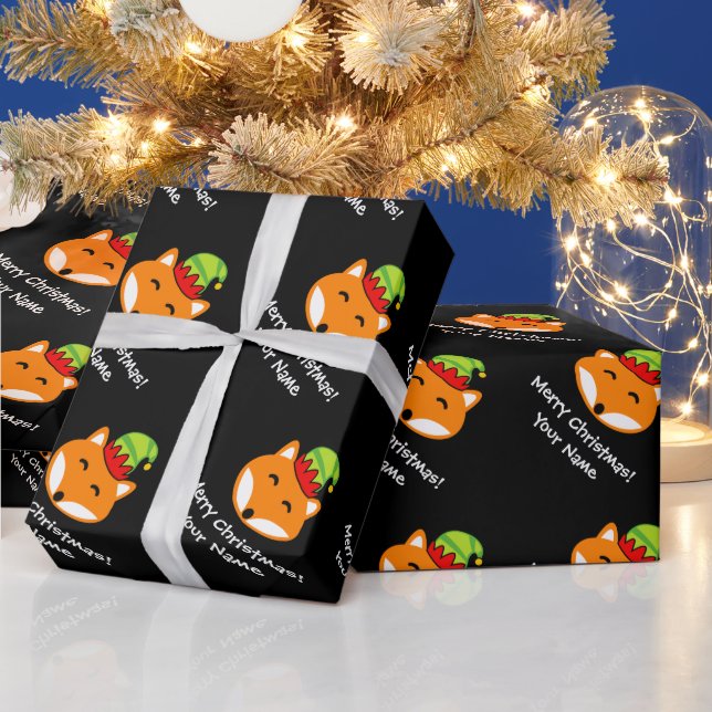 Cute elf fox Christmas wrapping paper for kids (Holidays)