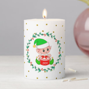 Cute Elf & Gift Box Christmas Decor Pillar Candle