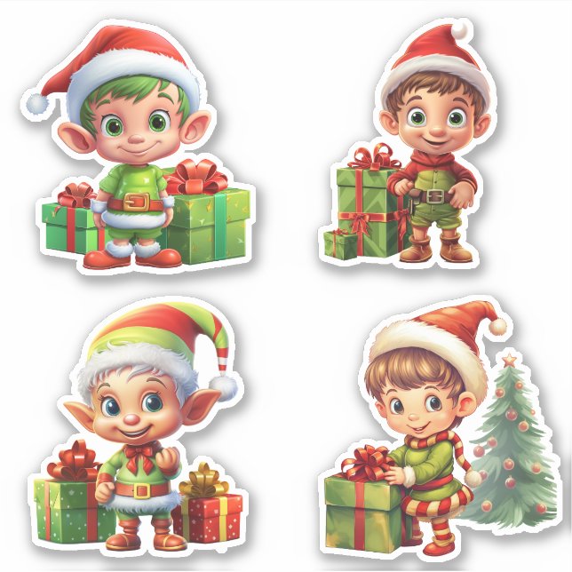Cute Elf Gift Packing for Christmas Happy Holidays Sticker (Front)