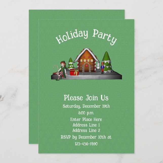 Cute Elf Gingerbread House Christmas Holiday  Invitation (Front/Back)