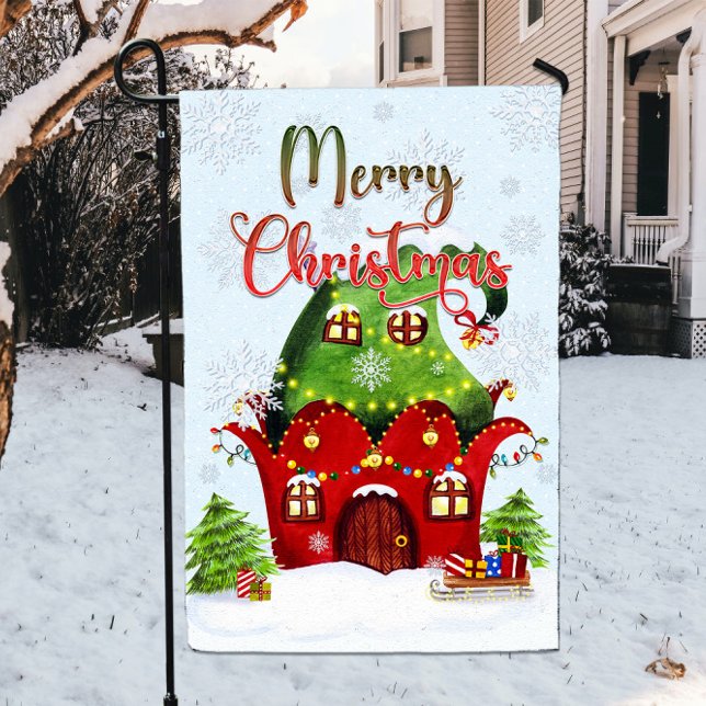 Cute Elf Gnome Home Merry Christmas Garden Flag (Creator Uploaded)