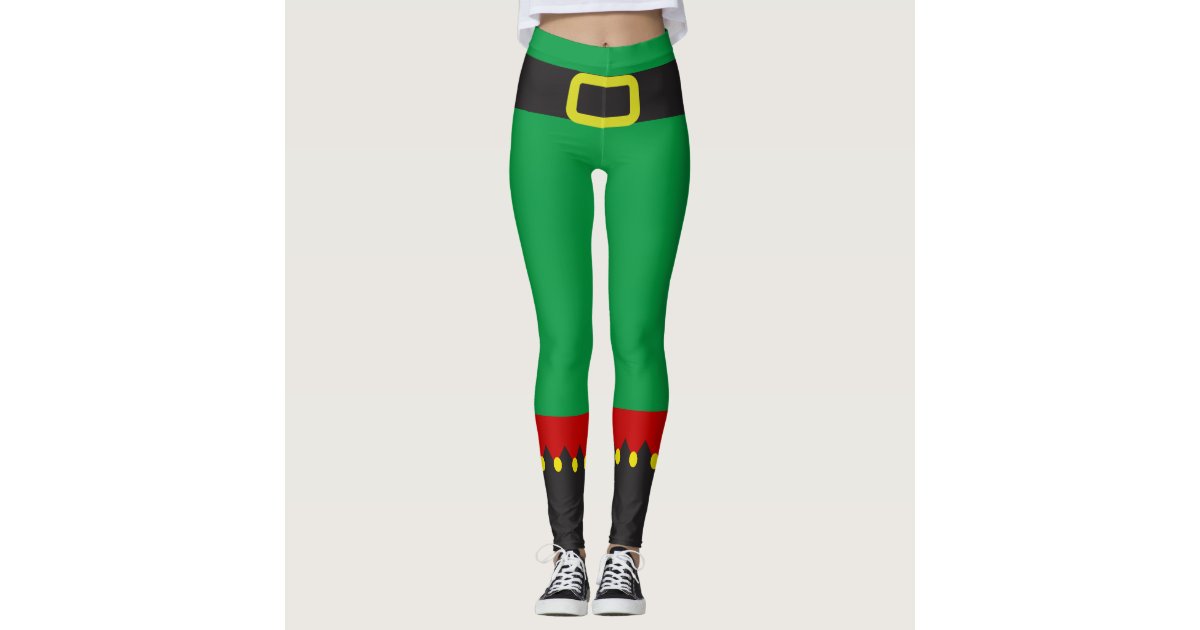 Cute Elf Green Red Christmas Novelty Leggings | Zazzle