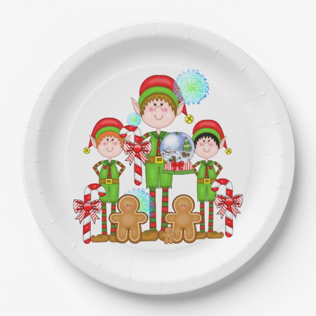 Cute elf helpers thank you party paper plate (Front)