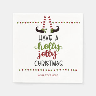 Cute Elf Holly Jolly Christmas Personalized Napkins