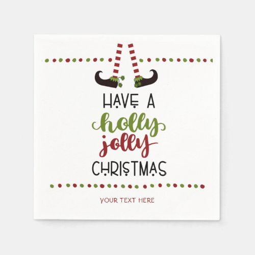 Cute Elf Holly Jolly Christmas Personalized Napkins