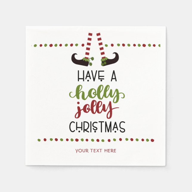Cute Elf Holly Jolly Christmas Personalized Napkins (Front)
