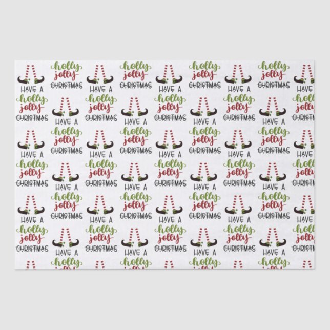 Cute Elf Holly Jolly Christmas Personalized Tissue Paper (Front)