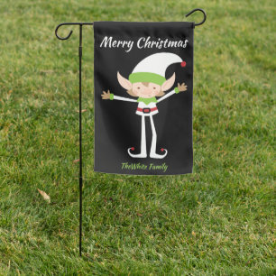 Cute Elf in White, Personalized Christmas Garden Flag