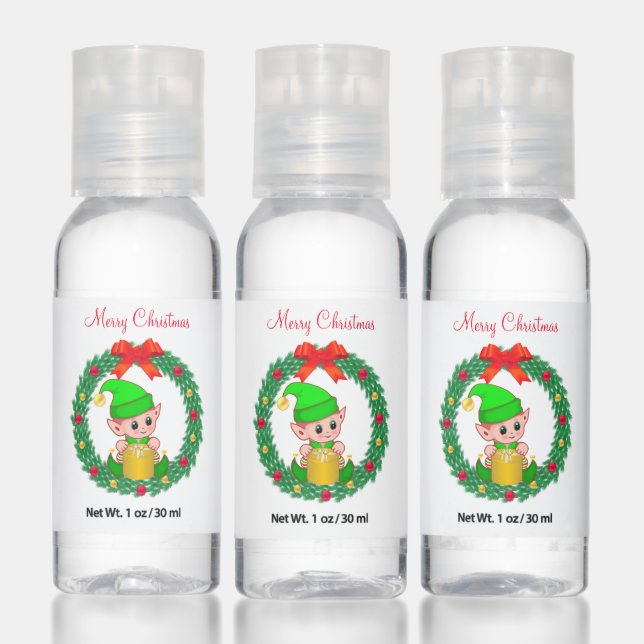 Cute Elf Inside Christmas Wreath Hand Sanitizer (Set)