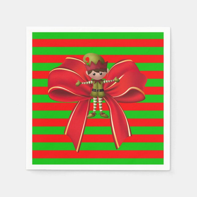 Cute Elf Merry Christmas Paper Napkins (Front)