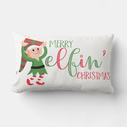 Cute Elf Merry Elfin Christmas Lumbar Pillow