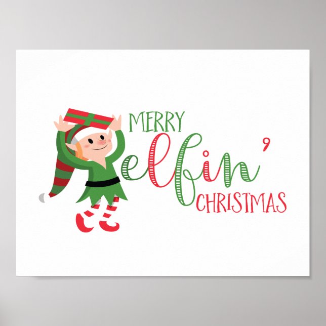 Cute Elf Merry Elfin Christmas Poster (Front)