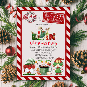 Cute Elf North Pole Christmas Party Invitation