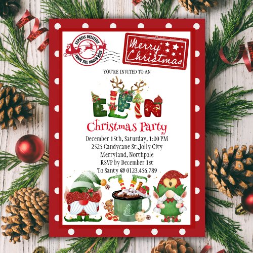  Cute Elf North Pole Christmas Party Invitation