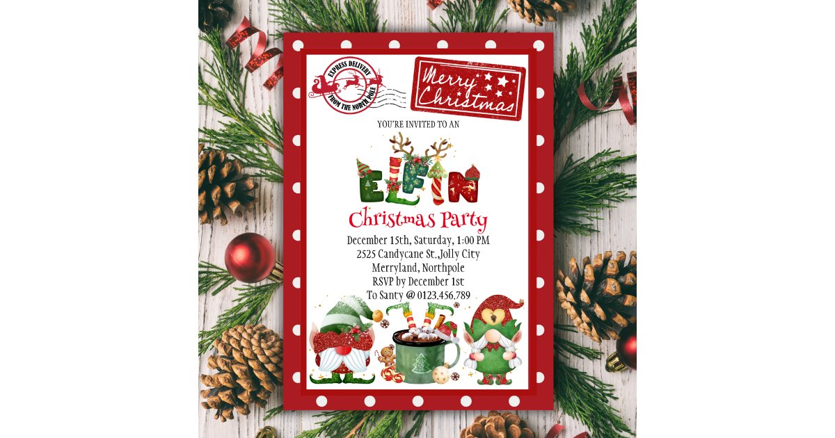 Cute Elf North Pole Christmas Party Invitation | Zazzle