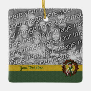 Cute Elf On Wreath Holiday Photo Ceramic Ornament