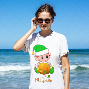 Cute Elf & Pumpkin Fall Season T-Shirt