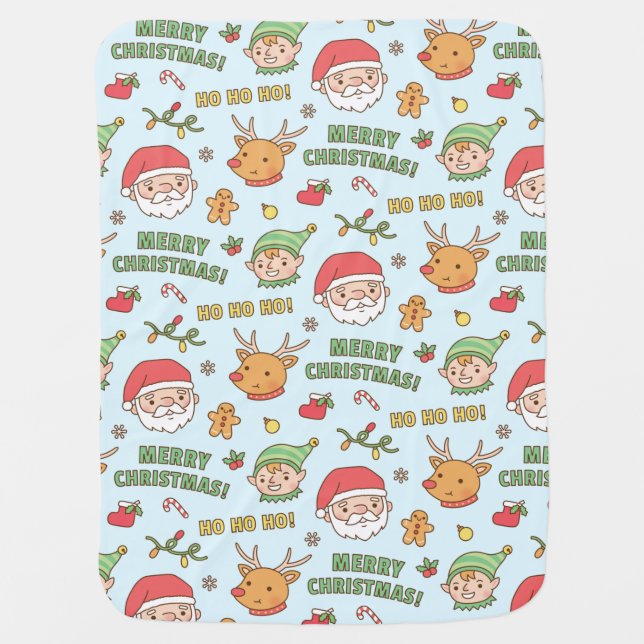 Cute Elf Reindeer Santa Merry Christmas Pattern Baby Blanket (Front)