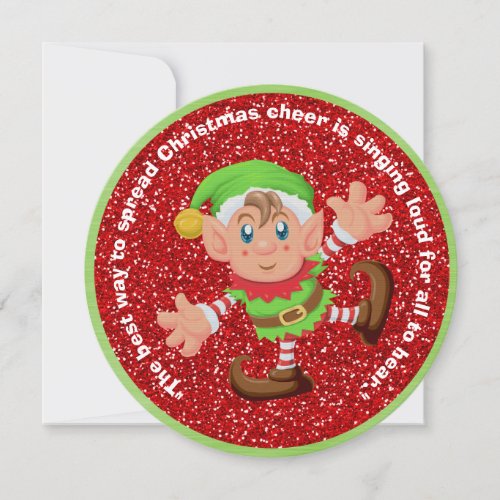 Cute Elf Round Christmas Flat Card