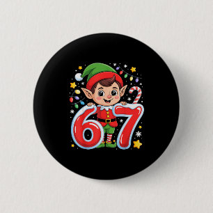 Cute Elf Six Seven 6 7 Meme Funny Christmas Costum Button