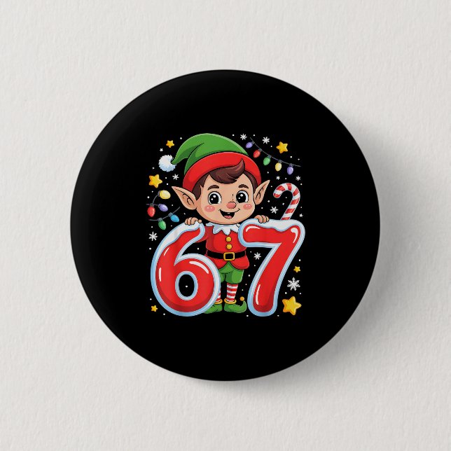 Cute Elf Six Seven 6 7 Meme Funny Christmas Costum Button (Front)