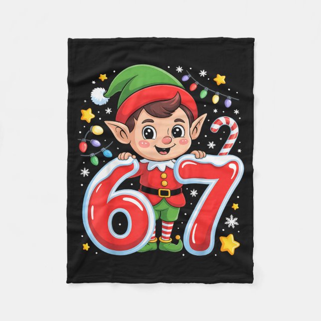 Cute Elf Six Seven 6 7 Meme Funny Christmas Costum Fleece Blanket (Front)