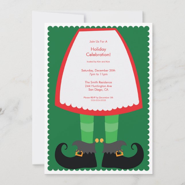 Cute Elf Skirt Holiday Party Invitation (Front)