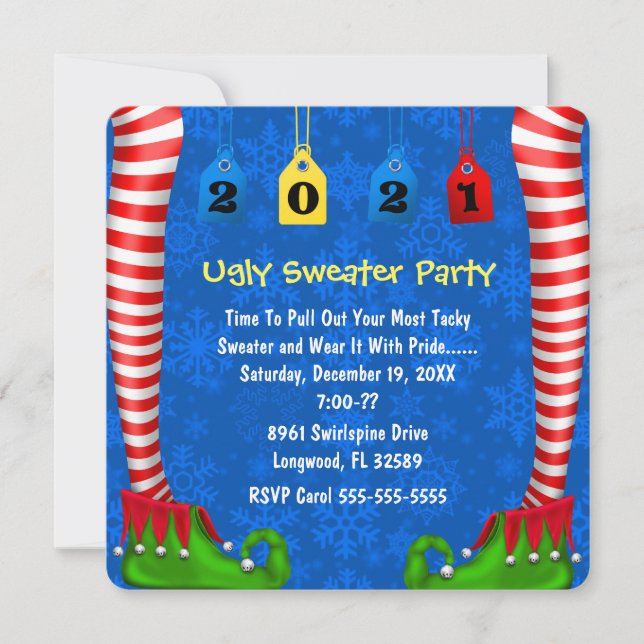 Cute Elf Stocking Chritmas Party Invite (Front)