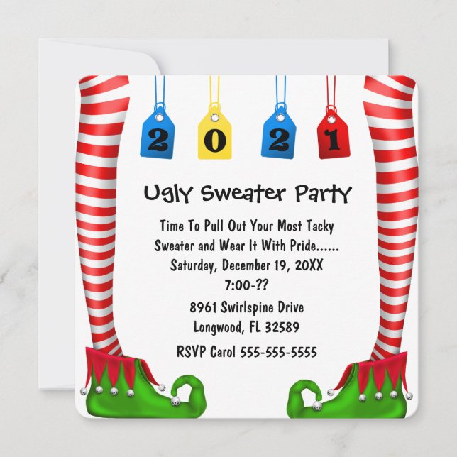 Cute Elf Stocking Chritmas Party Invite (Front)