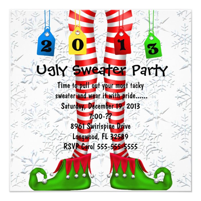 Cute Elf Stocking Ugly Sweater Party Invite