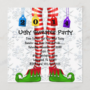 Cute Elf Stocking Ugly Sweater Party Invite