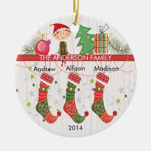 Cute Elf Stockings Family of 3 Christmas Ornament