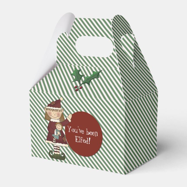 Cute Elf Striped Christmas Gift Box (Front Side)