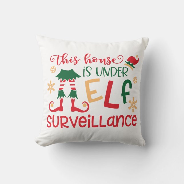 Cute Elf Surveillance Christmas Pillow (Front)