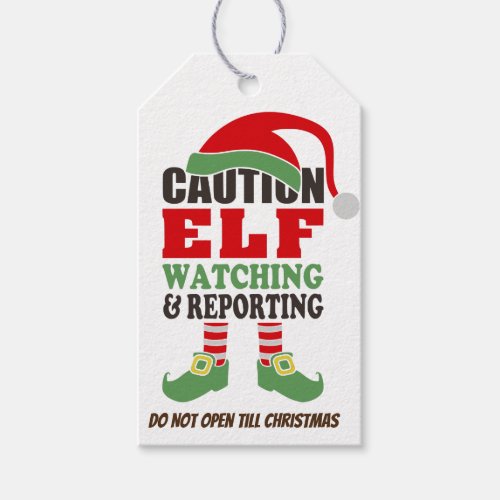Cute Elf Watching Christmas Design Personalized Gift Tags