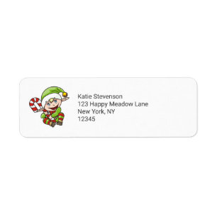 Cute Elf with Christmas Cane Merry Christmas Label