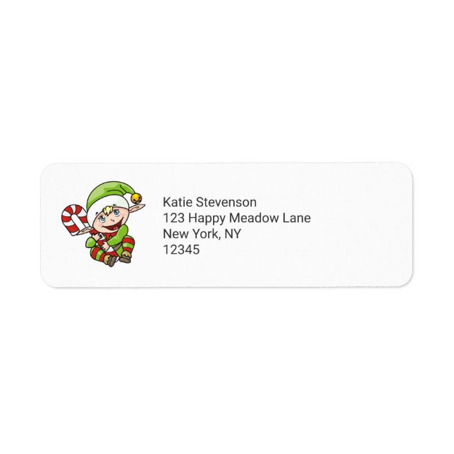 Cute Elf with Christmas Cane Merry Christmas Label (Front)