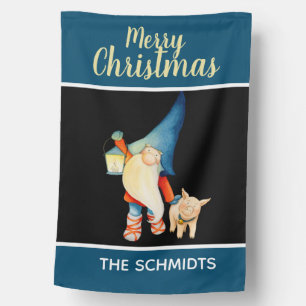 Cute Elf with Lantern Merry Christmas Personal House Flag