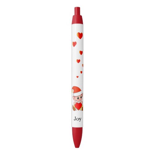 Cute elf with love hearts on white background black ink pen