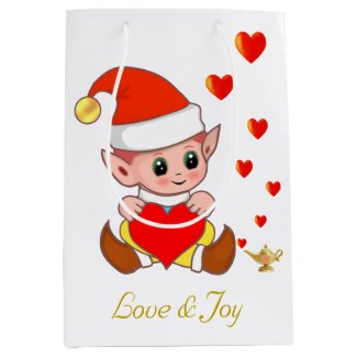 Cute elf with love hearts on white background