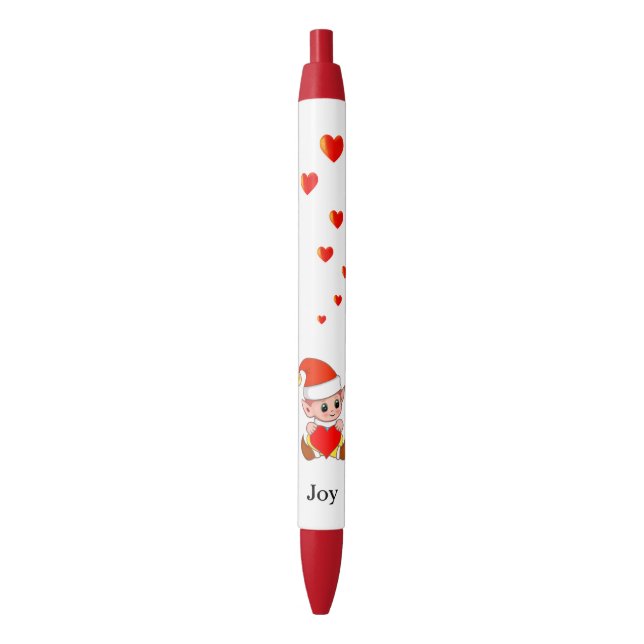 Cute elf with love hearts on white background pen (Front Vertical)
