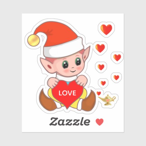 Cute elf with love hearts sticker