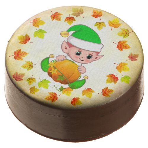 Cute Elf with Pumpkin and Holiday Fall Leaves  Chocolate Covered Oreo