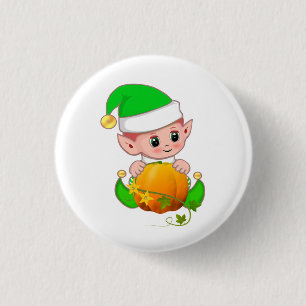 Cute Elf with Pumpkin Button