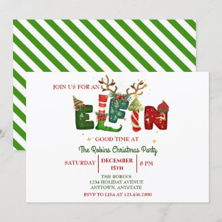 Cute Elfin' Christmas Holiday Party Invitation