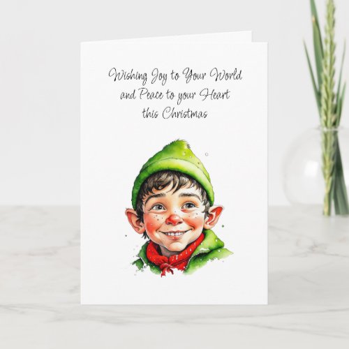 Cute Elfish Boy  Joy to your World Christmas Card