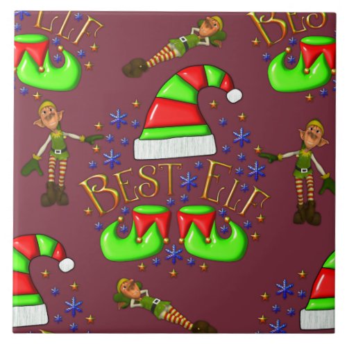 Cute Elves Christmas Ceramic Tile