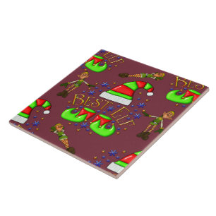 Cute Elves Christmas Ceramic Tile