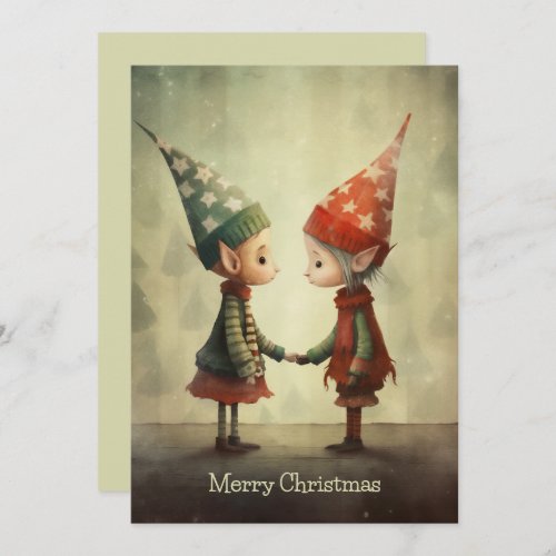 Cute Elves Illustration Holiday Card