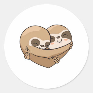 Cute embracing sloth lovers classic round sticker